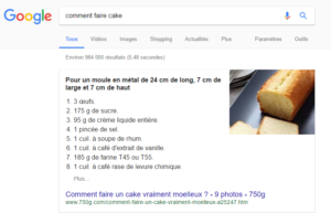 Position zéro sur Google pour la recherche "Comment faire cake"